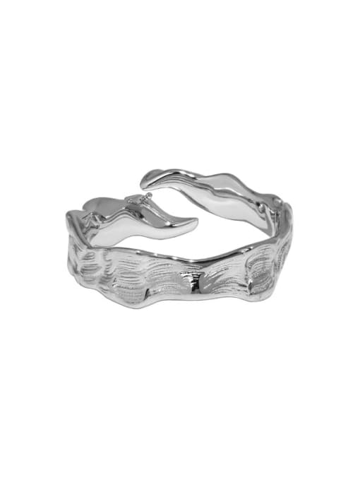 White gold [15 adjustable] 925 Sterling Silver Embossed Texture Vintage Band Ring